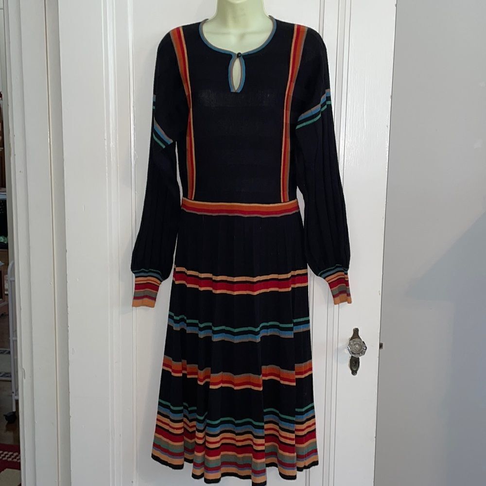 Amazing 70s Vtg Roncelli knit multi colored striped sweater dress